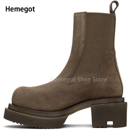 Herren-Chelsea-Stiefel mit Plateau-Blockabsatz und elastischen Einsätzen, braun
