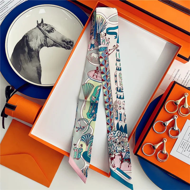 Damen Seidenschal quadratisch Luxus Haarband Halstuch Krawatte Handgelenk Bandana G