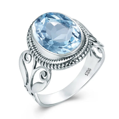 Damen-Ring Aus Sterling Silber Mit Ovaler Rainbow Fire Mystic Topaz Stein 10x16mm Goldtone Schmuck