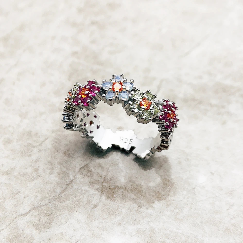 Damen-Ring Blumen bunte Steine romantisch aus Sterlingsilber