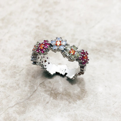 Damen-Ring Blumen bunte Steine romantisch aus Sterlingsilber