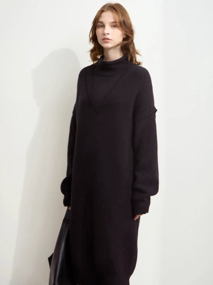 Elegantes Strick Midikleid Für Berufsfrauen Mit Bequemer Passform Und Kragen