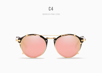 Sonnenbrille rund Steampunk Clip-On abnehmbar polarisiert Markenbox Herren