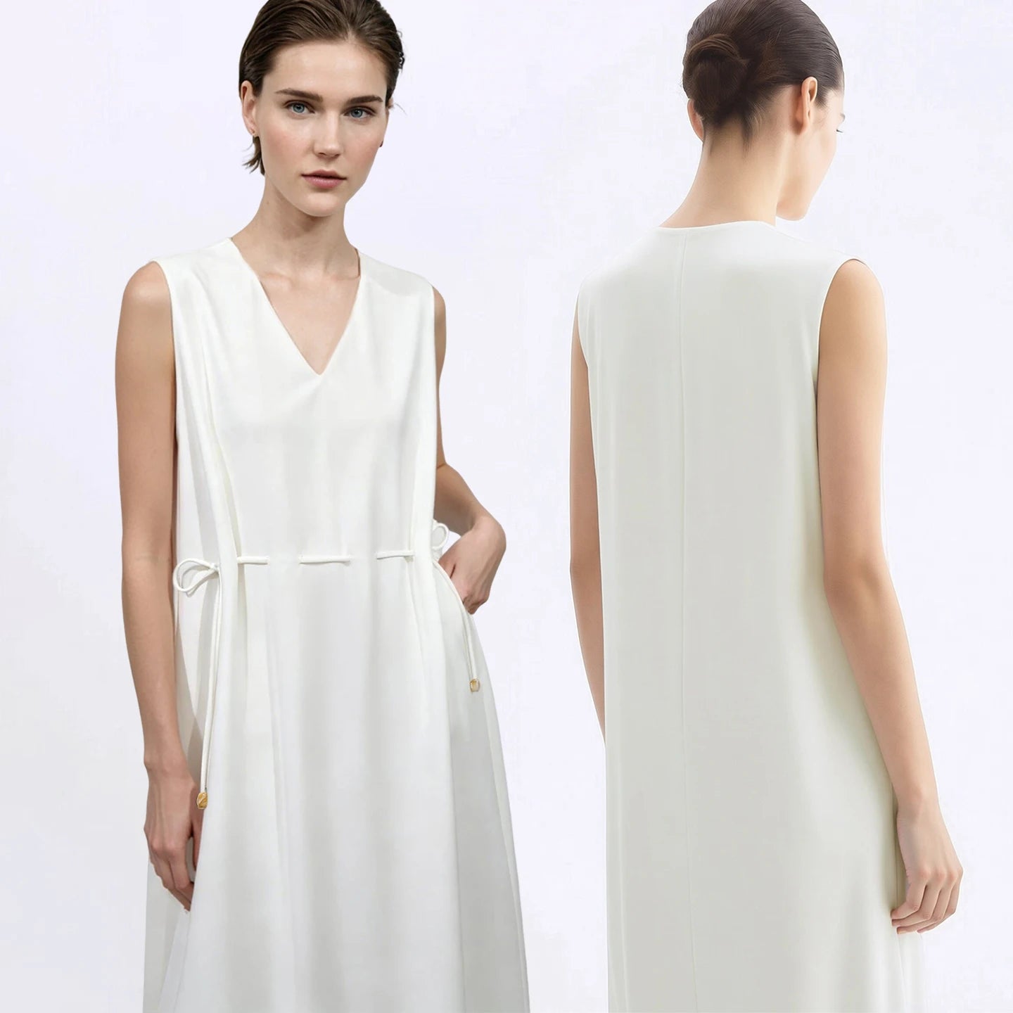 Komfortables Sommer Damen Kleid V-Ausschnitt Kordelzug