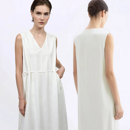 Komfortables Sommer Damen Kleid V-Ausschnitt Kordelzug