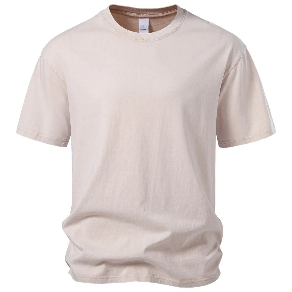 Vintage Herren-T-Shirt aus Baumwolle mit Säurewaschung, helles Apricot, Rundhals