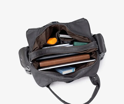 Damen-Hobo-Tasche aus gewaschenem Leder mit grau-Leoparden-Print und mehreren Fächern und viel Stauraum