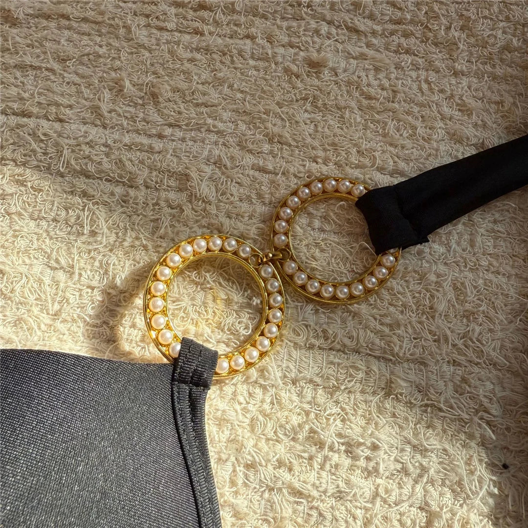 Damen Badeanzug Neckholder Gürtel Bügel Monokini Mini Tanga hoher Beinausschnitt
