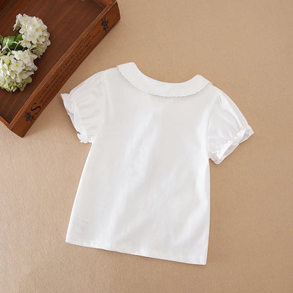 Mädchen-Shirt 2025, neues Kinder-Baby-Kurzarm-Top, junge Mädchen, niedliche Baumwollkleidung für Kinder im Alter von 2 bis 6 Jahren