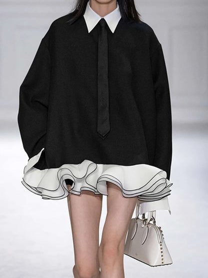 Eleganter Damen-Trenchcoat mit Stehkragen und langen Ärmeln im Patchwork-Design – minimalistischer Mantel mit Schnürung für modische Frauen