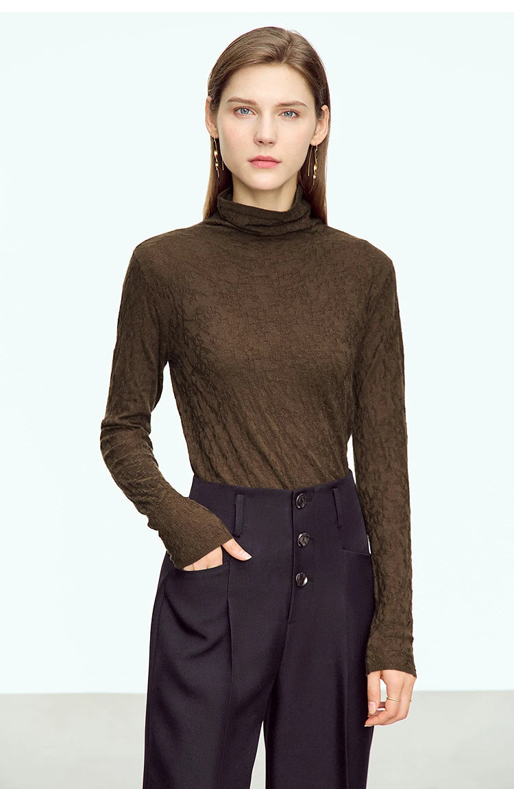 Damen-Rollkragenpullover Wolle-Mix schlank dünn Winter