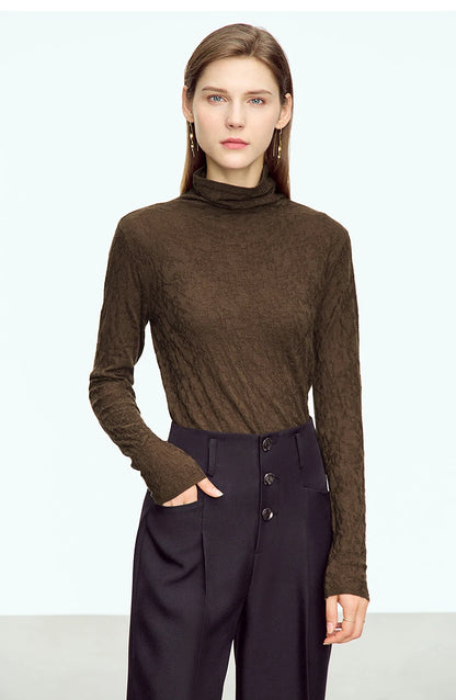 Damen-Rollkragenpullover Wolle-Mix schlank dünn Winter