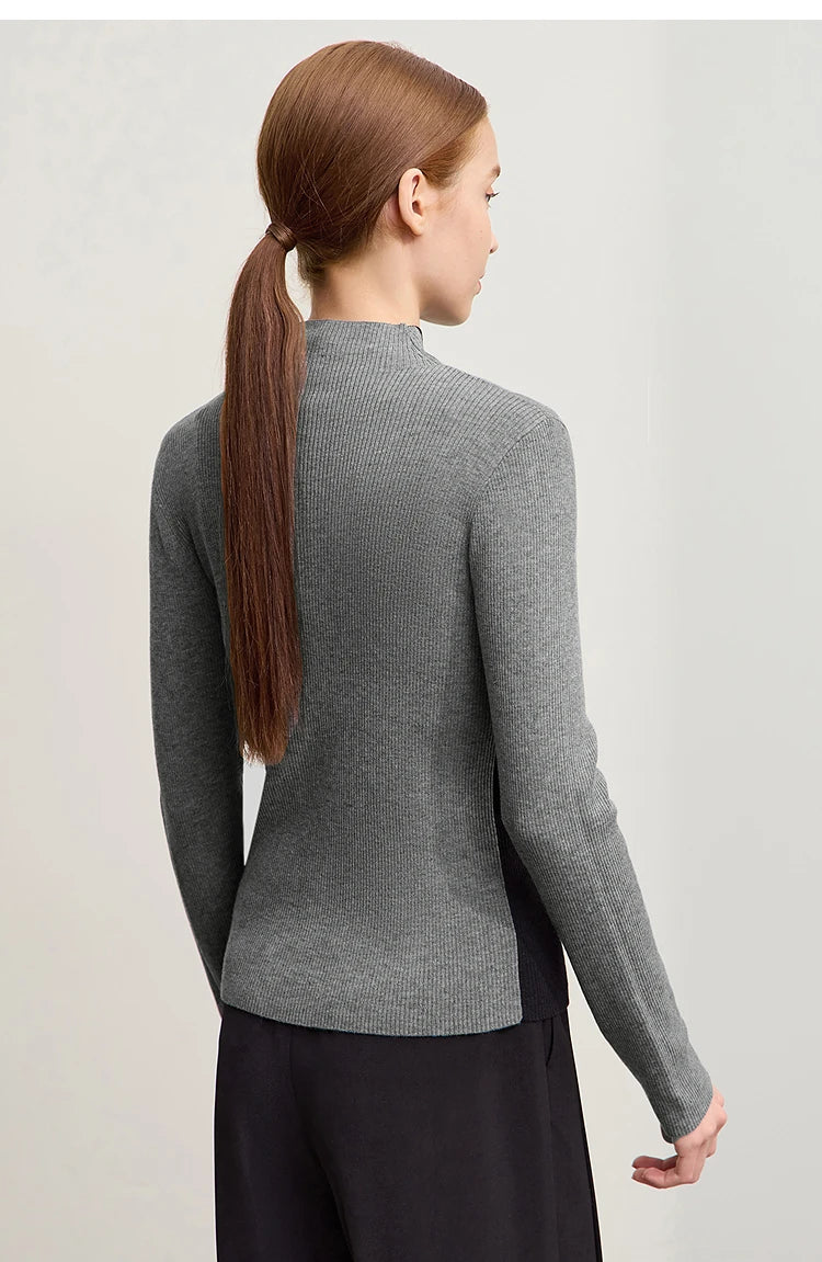 Damen-Halbrollkragen-Pullover Slim asymmetrisch Kontrast Winter