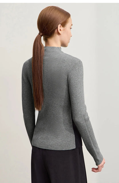 Damen-Halbrollkragen-Pullover Slim asymmetrisch Kontrast Winter