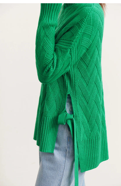 Damen-Rollkragenpullover locker Schnürung Herbst-Winter