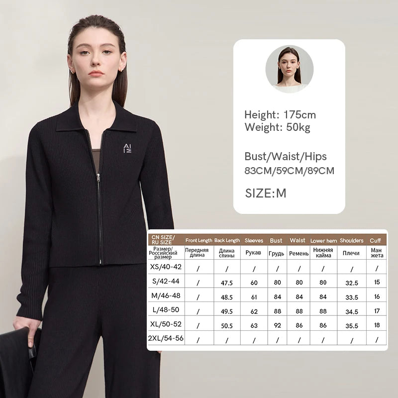 Damen-Strickjacke Buchstaben Slim Reißverschluss Wolle-Mix Herbst-Winter