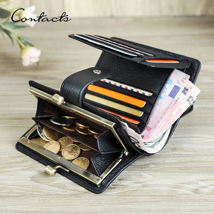 Damen Echtleder Geldbörse Vintage Metallrahmen Kartenhalter Münzbörse Luxus