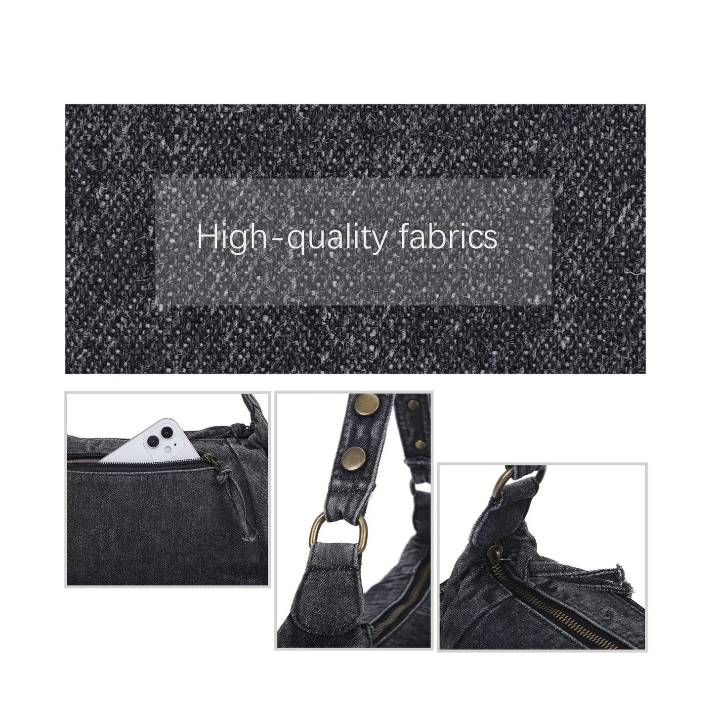 Damen-Handtasche aus Denim mit Top-Handle Stil und großzügigem Innenfach mit Reißverschluss
