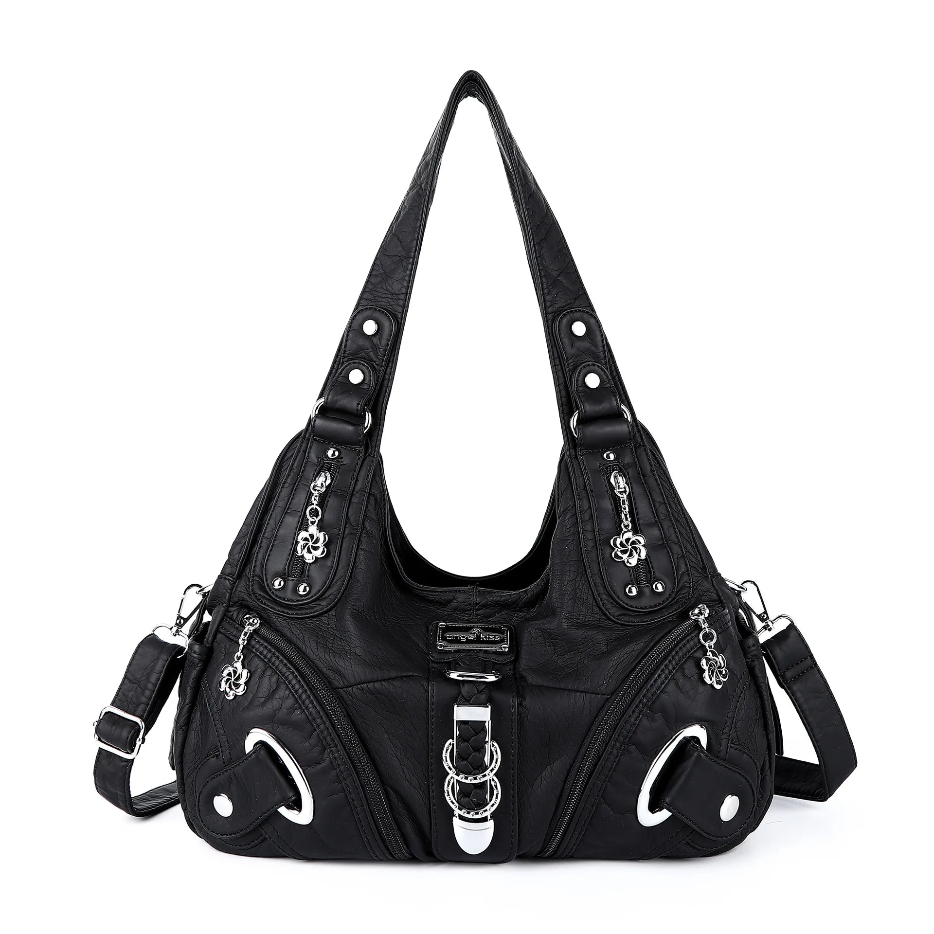 Damen-Handtasche Shopper-Tote in Schwarz mit Griffen, Schulterriemen und mehreren Fächern