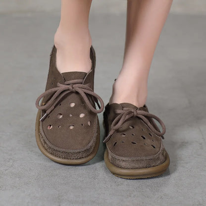 AIYUQI 2025, neue flache Damensandalen, rutschfeste Schnür-Loafer mit weichen Sohlen für Damen, Sommer-Strandschuhe mit großem Loch für Damen