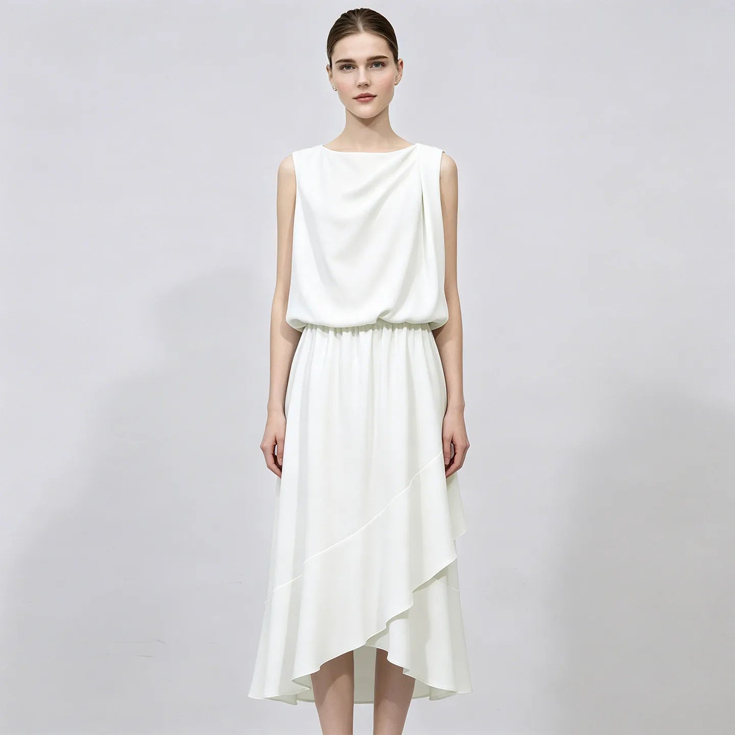Ärmellos Elegantes Damenkleid Mit Rüschen Für Büro