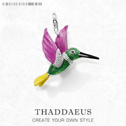 Kolibri-Anhänger aus 925 Sterling Silber, bunte Emaille-Optik, mit Trageschlaufe und Steinbesatz