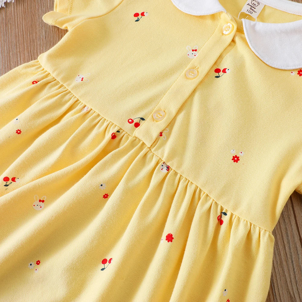 Baby Mädchen Sommerkleid Kurzarm Umlegekragen Baumwollkleidung für Mädchen im Alter von 2–6 Jahren Kinderkleider