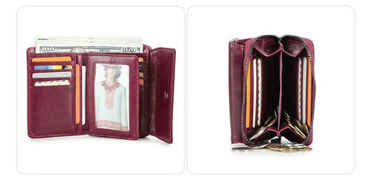 Damen Echtleder Geldbörse Vintage Mode Handtasche Münzfach Geldclip Business