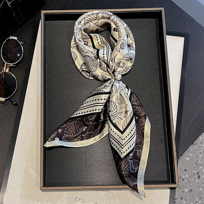 Damen Seidensatin Schal quadratisch Blumenprint Kopftuch Bandana Hijab I
