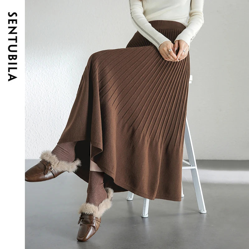 Frauen Midi Rock im eleganten A-Linien-Stil mit Falten für den Winter