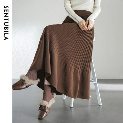 Frauen Midi Rock im eleganten A-Linien-Stil mit Falten für den Winter
