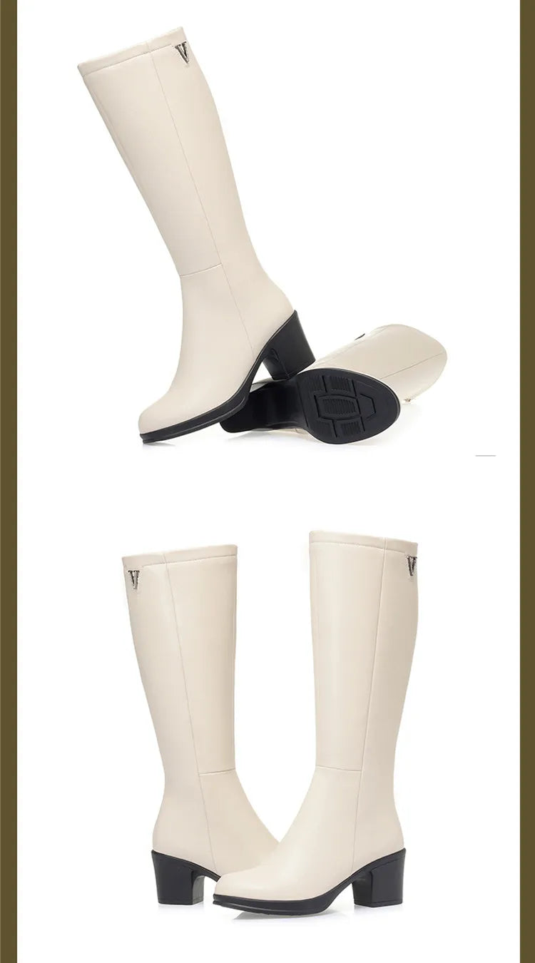 AIYUQI  Women Knight Boots Genuine Leather 2025 New Wool Warm Women Winter Boots Round Toe High Heels Fashion Women Long Boots