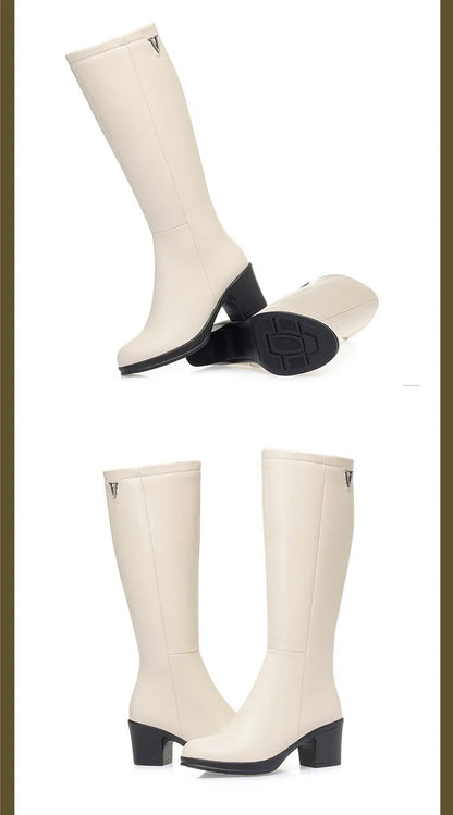AIYUQI  Women Knight Boots Genuine Leather 2025 New Wool Warm Women Winter Boots Round Toe High Heels Fashion Women Long Boots