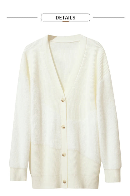 Damen-Strickjacke V-Ausschnitt dick warm locker elastisch Winter