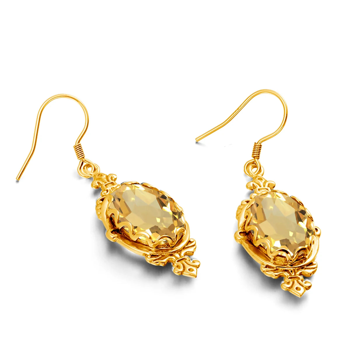 Damen-Ohrringe Gold Citrin Tropfenform Lang 10 x 14 mm 8 Ct Luxuriöse Schmuckstücke