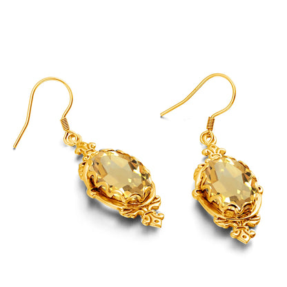 Damen-Ohrringe Gold Citrin Tropfenform Lang 10 x 14 mm 8 Ct Luxuriöse Schmuckstücke