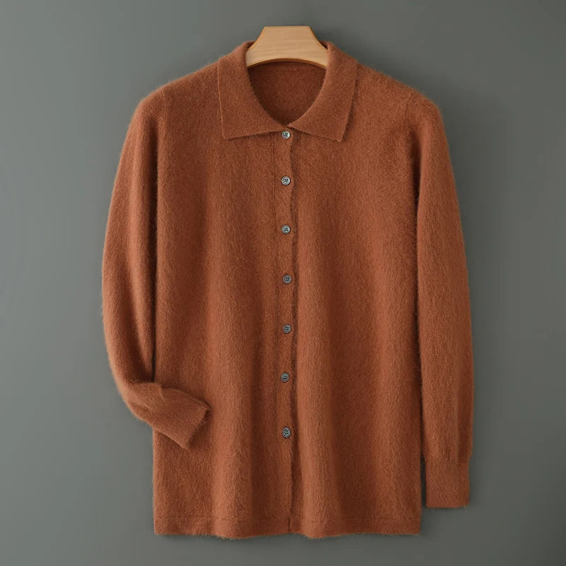 Maillard Polo-Kragen-Pullover für Herren, Herbst/Winter 2024, lässige Business-Männer, 100 % reiner Nerz-Kaschmir-Strickjacke, große Strickjacke