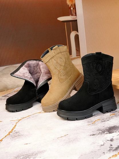 AIYUQI Western Cowboy Boots Women 2025 New Genuine Leather Winter Shoes Boots Women Short Tube Fashion Women's Snow Boots
