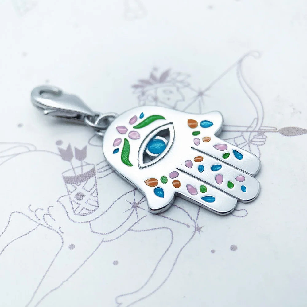 Damen-Charm-Anhänger mexikanische Hand Fatima Hamsa aus Sterlingsilber