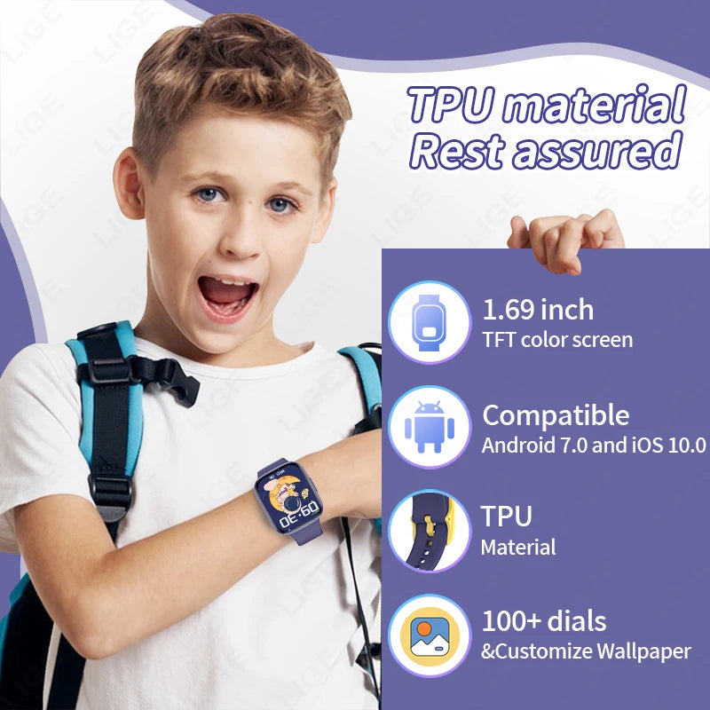 LIGE Multifunktions-Smartwatch für Kinder im Alter von 5–12 Jahren, wasserdicht, für Kinder, Smartwatch, Wecker, Kinder, Studenten, Spiel, Armband, Kinder, Geschenk