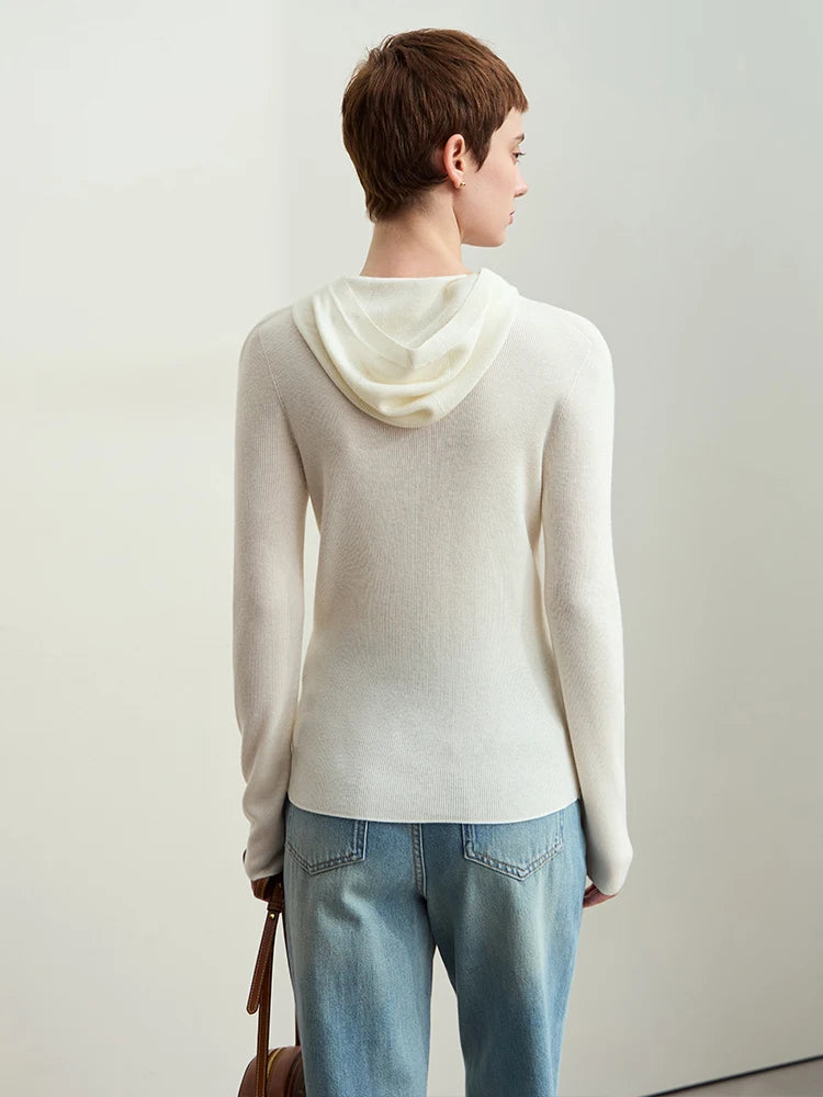 Damen-Kapuzenpullover Wolle-Polyester nahtlos gerade einfarbig Herbst