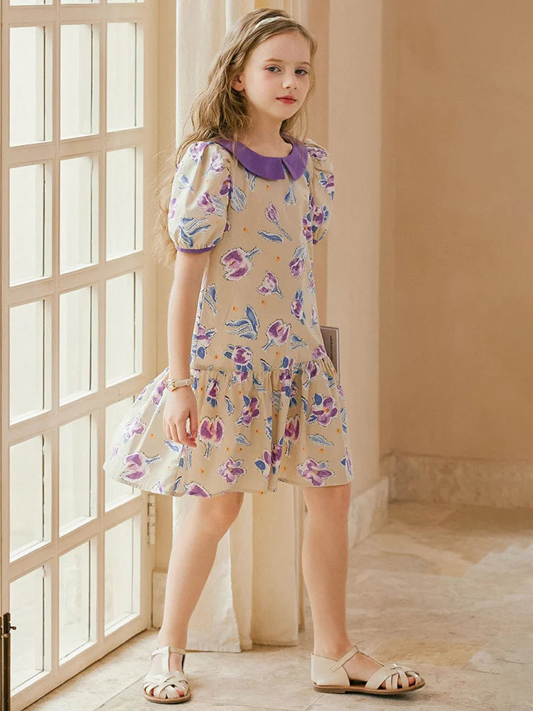 Ärmelloses Sommerkleid aus 100% Baumwolle mit kleinem Blumenmuster für Mädchen – ideal für Strand und Party, Größen 3-14 Jahre