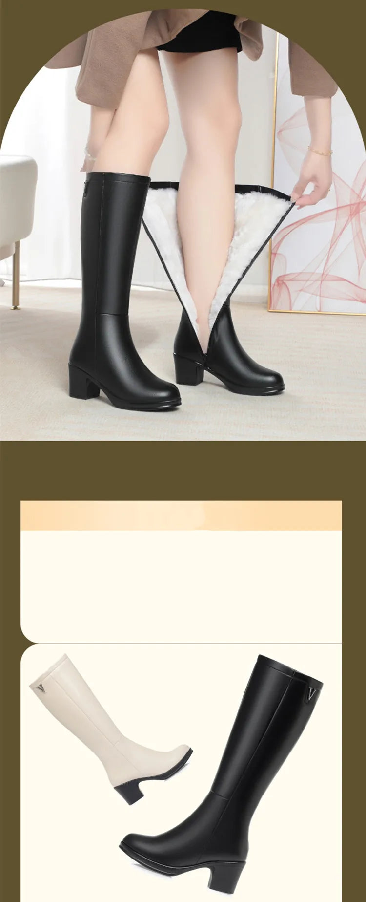 AIYUQI  Women Knight Boots Genuine Leather 2025 New Wool Warm Women Winter Boots Round Toe High Heels Fashion Women Long Boots