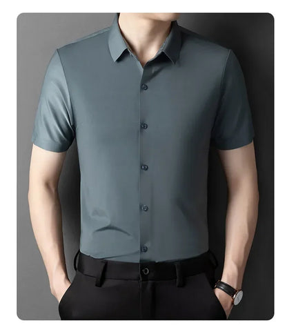 Herren-Hemd mit Vier-Wege-Stretch, Farbblock-Diamantmuster und Knopfleiste – ideal für Business-Casual und formelle Anlässe.