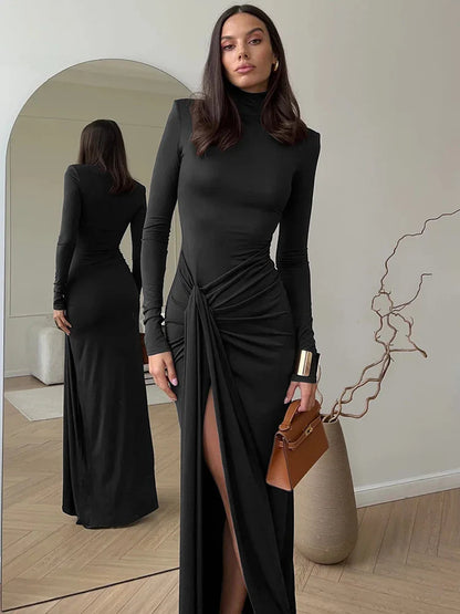 Mozision Turtleneck Thigh High Split Sexy Maxi Dress Für Frauen