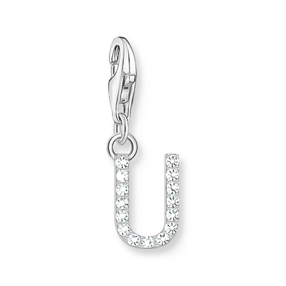 Damen-Charm-Anhänger Buchstaben weißer Stein klassisch aus Sterlingsilber