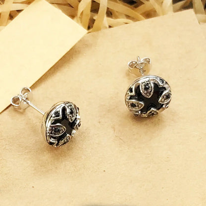 Damen-Ohrstecker Lotus schwarz glamourös Vintage aus Sterlingsilber