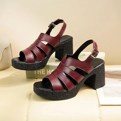 Damen Leder Sandalen Dicke Sohlen High Heels
