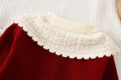 Mädchen Kleidungsset mit großem Umlegekragen und kariertem Faltenrock