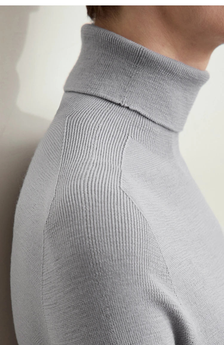 Damen-Rollkragenpullover 100 % Wolle Kammgarn schlank Winter